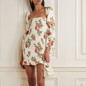 Hilary smocked floral-print linen mini dress